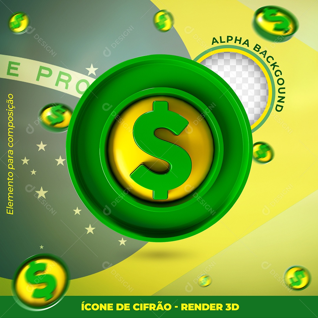 Ícone de Cifrão 3D Para Composição PSD