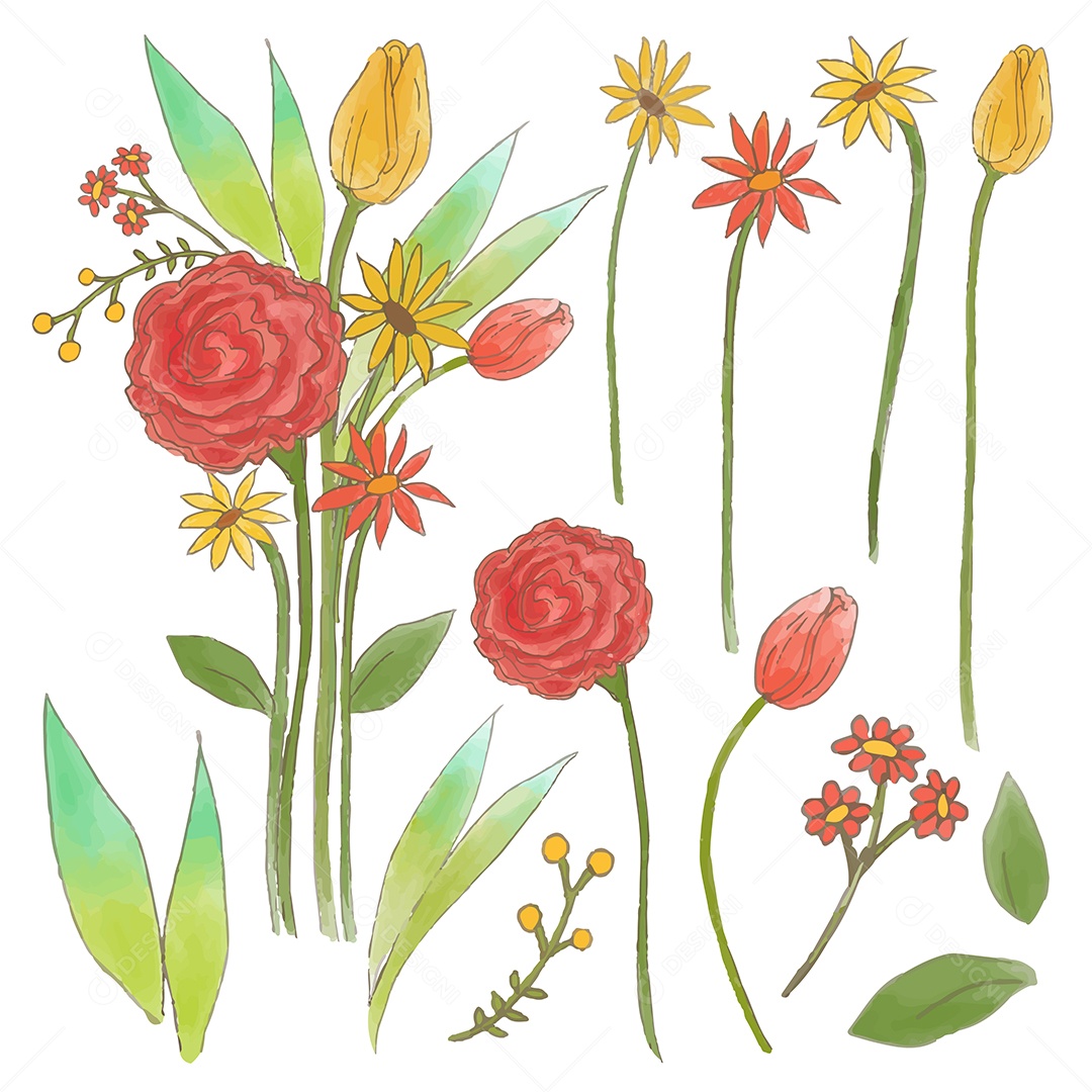 Lindas Flores de Buquê Vetores EPS Editável