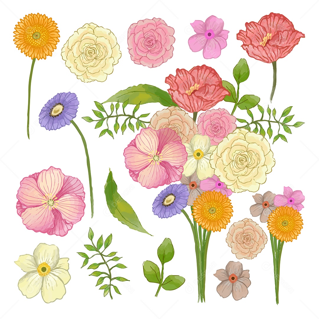 Lindas Flores de Buquê Vetores EPS Editável