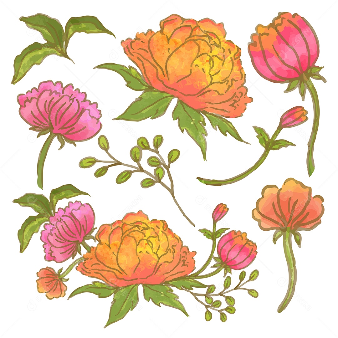 Lindas Flores de Buquê Vetores EPS Editável