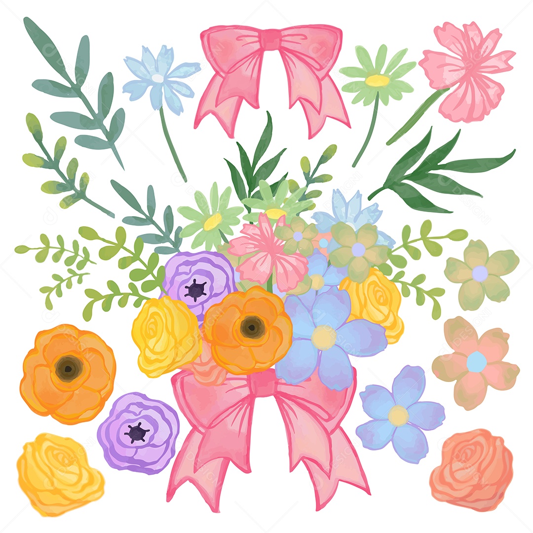 Lindas Flores de Buquê Vetores EPS Editável