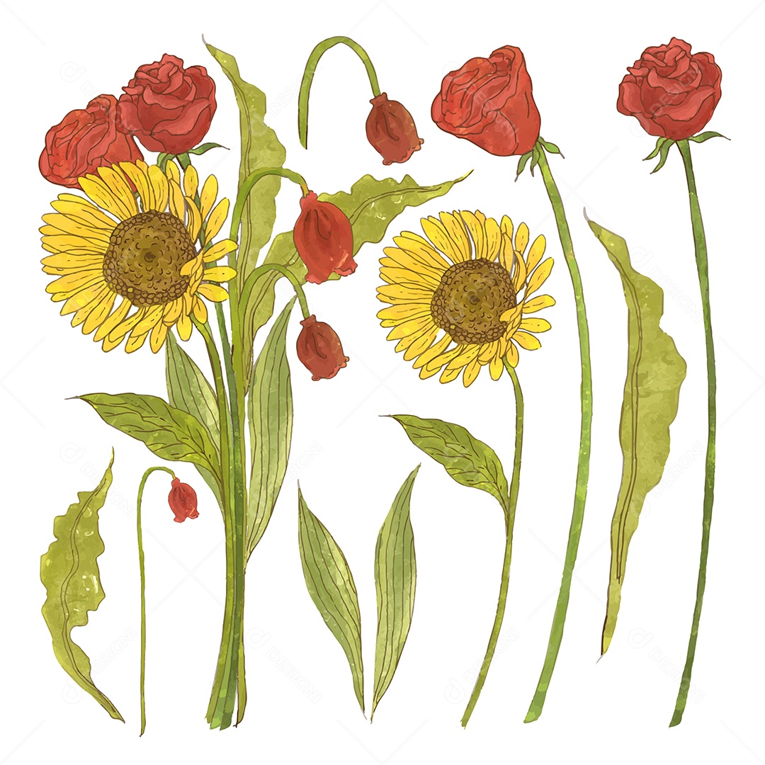 Lindo Buquê de Flores para Decoração Vetores EPS Editável