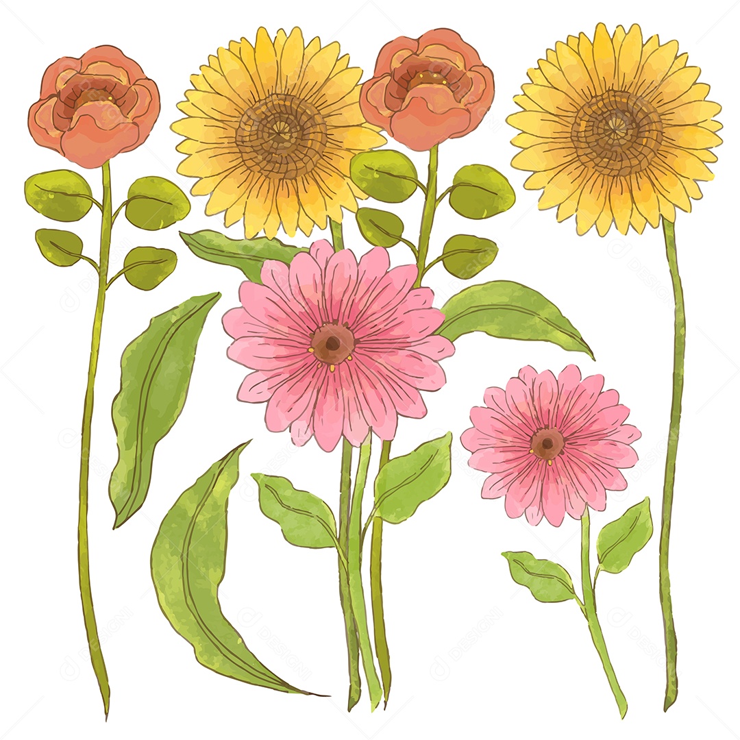 Lindo Buquê de Flores para Decoração Vetores EPS Editável