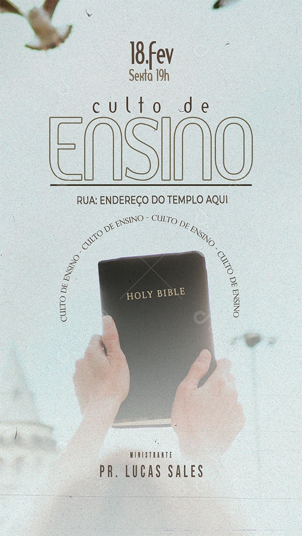 Post Stories Gospel Culto de Ensino Social Media PSD Editável