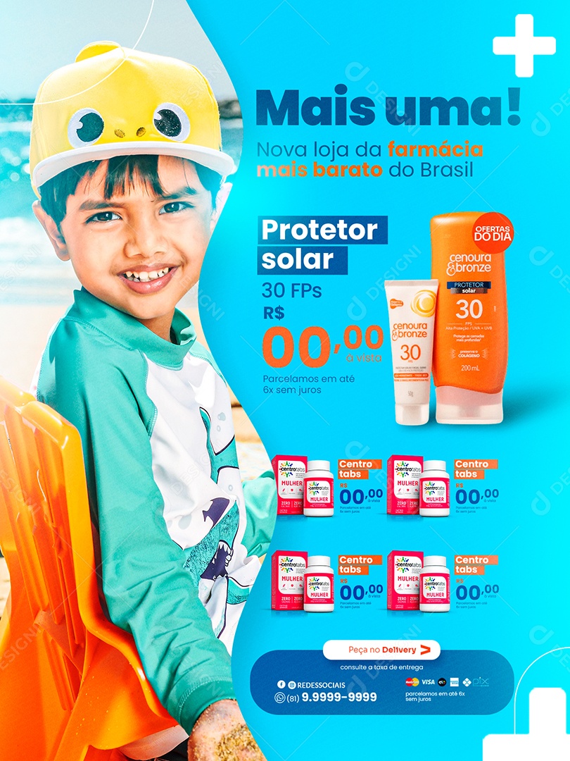 Encarte de Farmácia Nova Loja da Farmácia Social Media PSD Editável