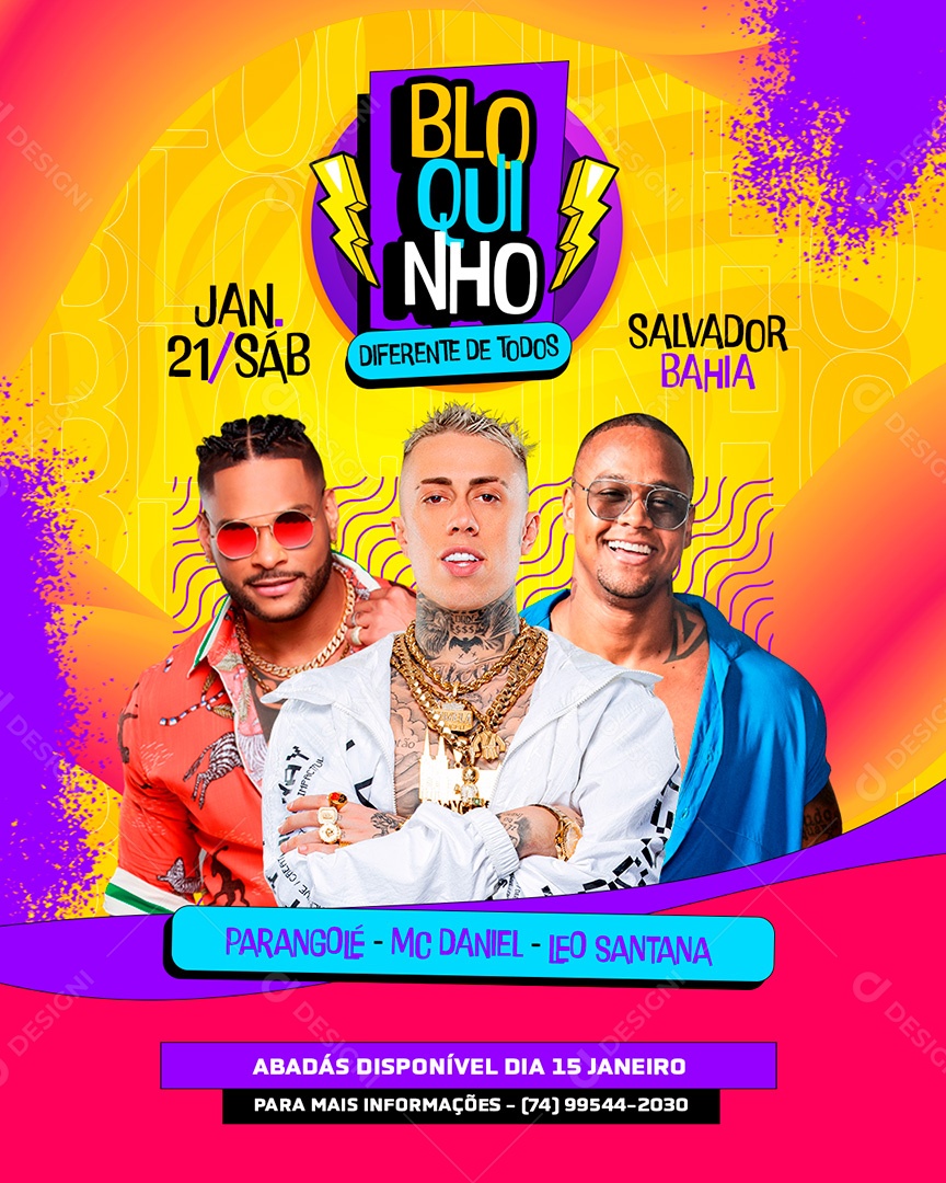 Post Bloquinho Diferente de Carnaval Social Media PSD Editável