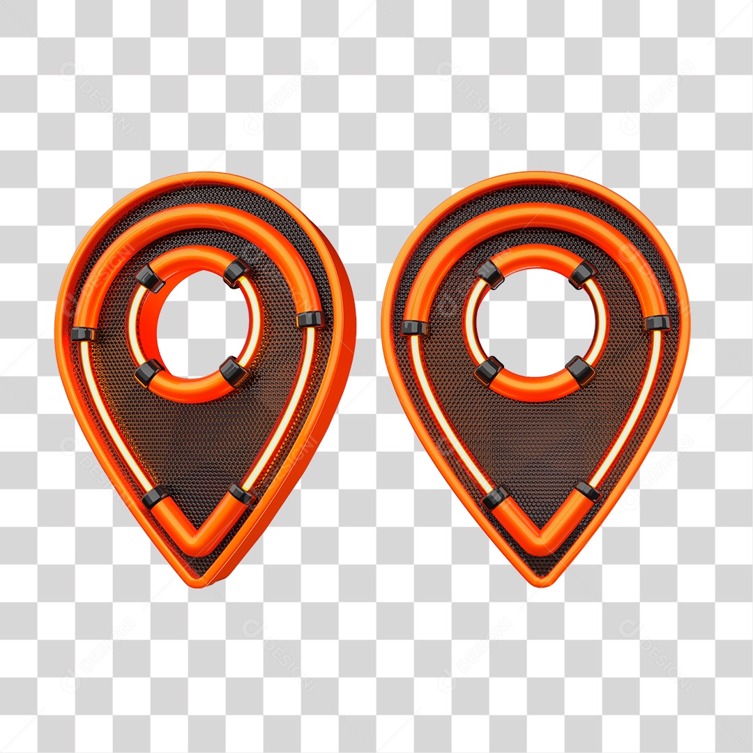 Pin de Localização Laranjado com Neon Elemento para Composição PNG Transparente