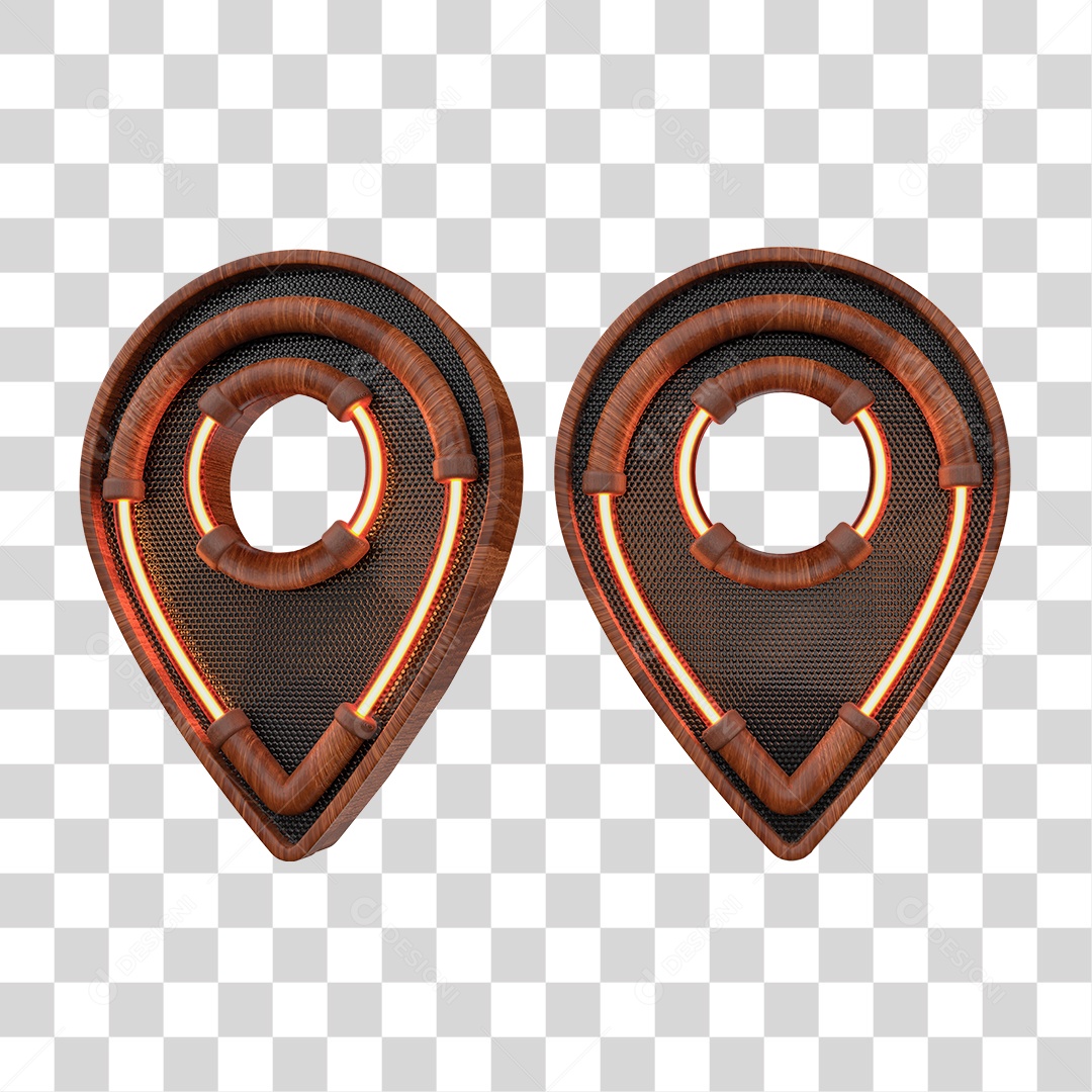 Pin de Localização Madeira com Neon Elemento para Composição PNG Transparente