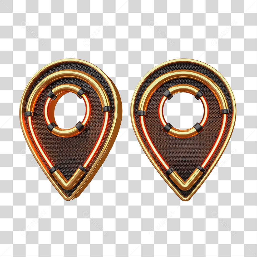Pin de Localização Dourado com Neon Elemento para Composição PNG Transparente