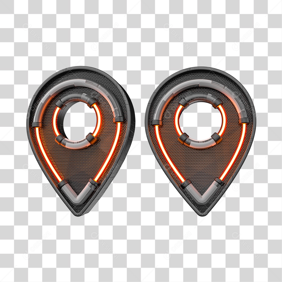 Pin de Localização Preto com Neon Elemento para Composição PNG Transparente