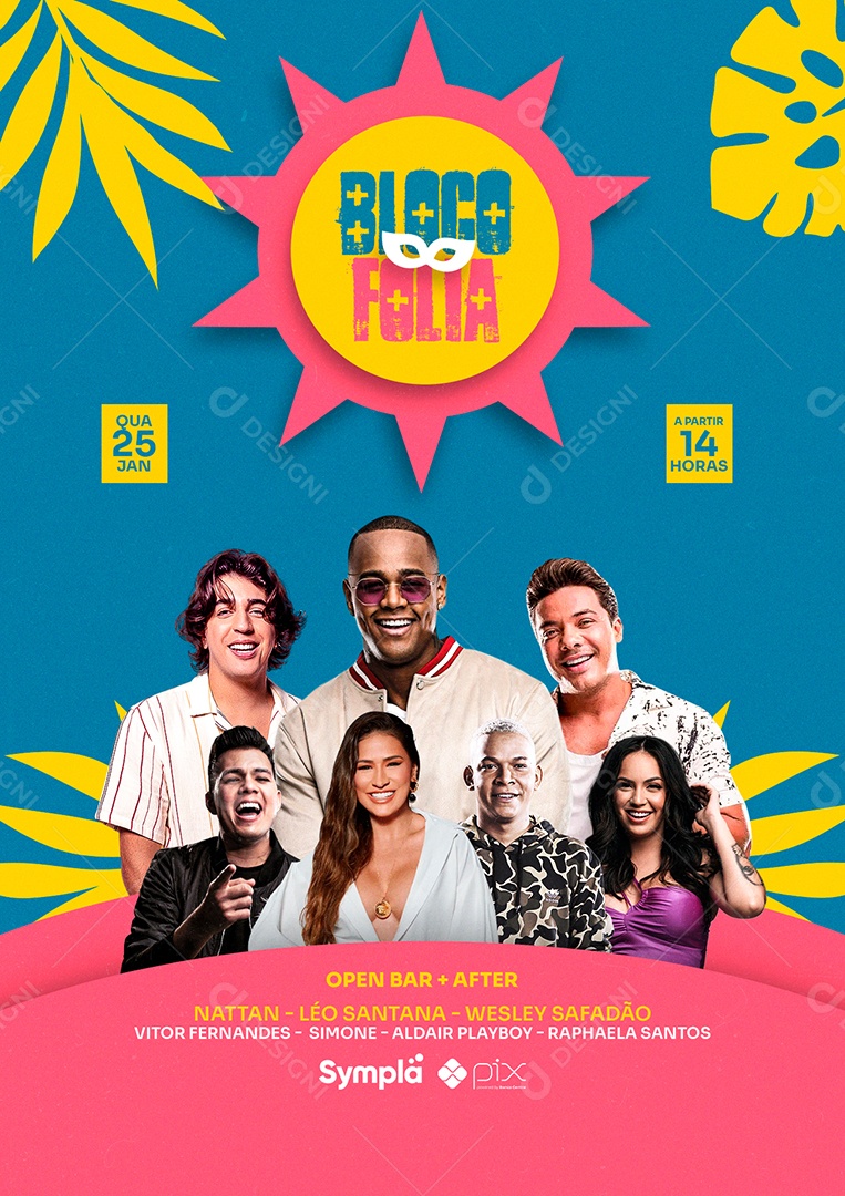 Bloco Folia Open Bar After Flyers Social Media PSD Editável