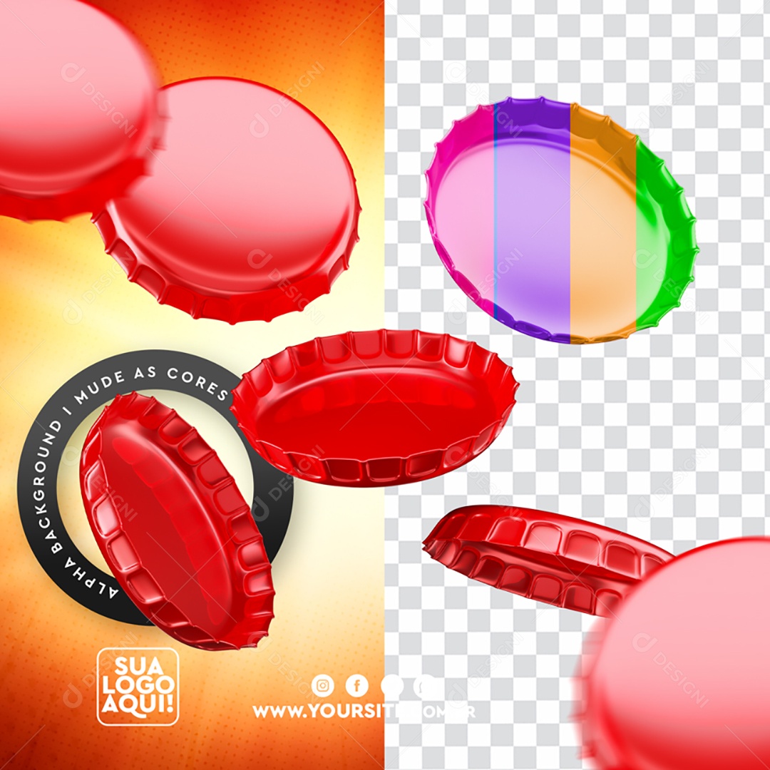 Elemento 3D Para Composição Tampas de Cerveja PSD