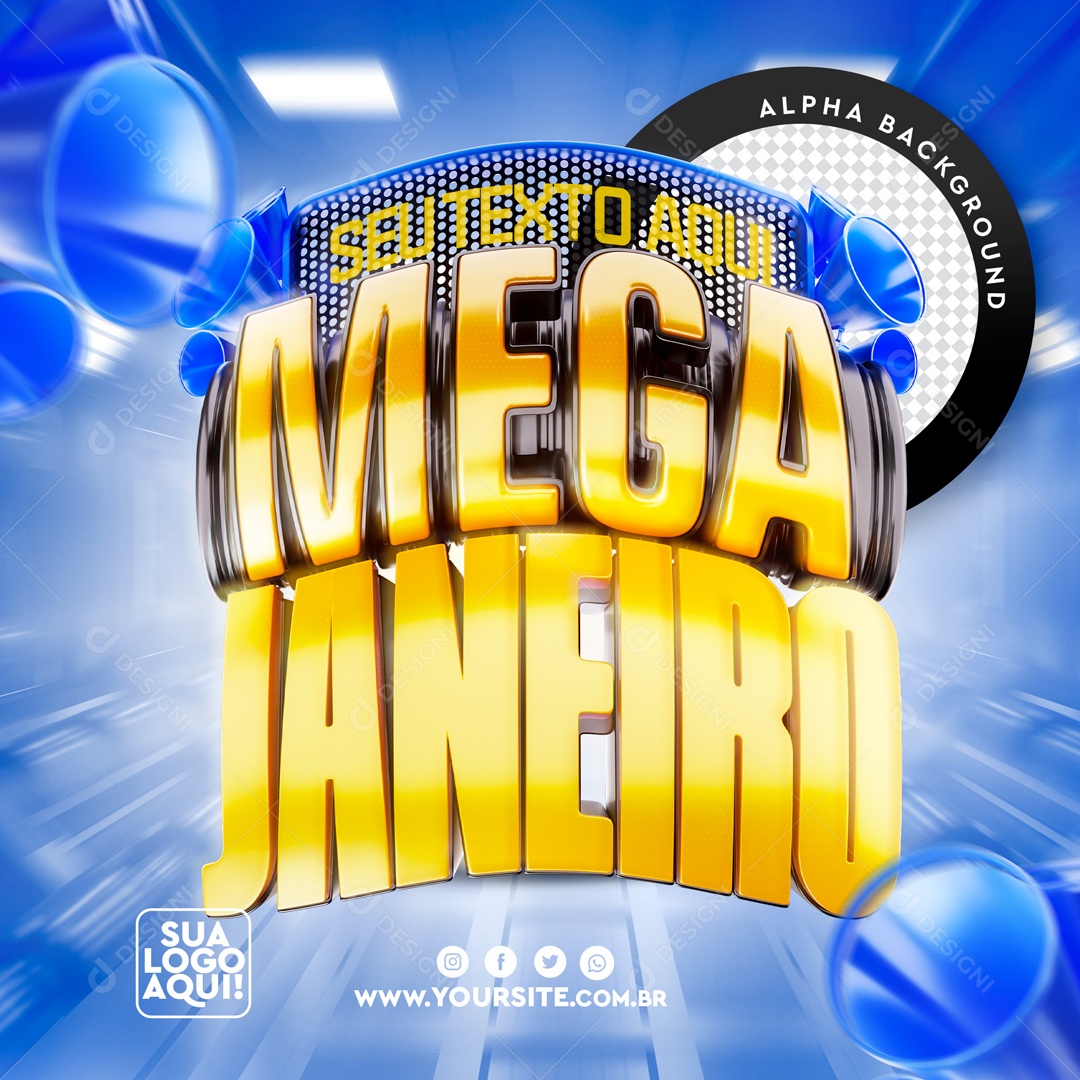 Selo 3D Para Composição Mega Janeiro PSD