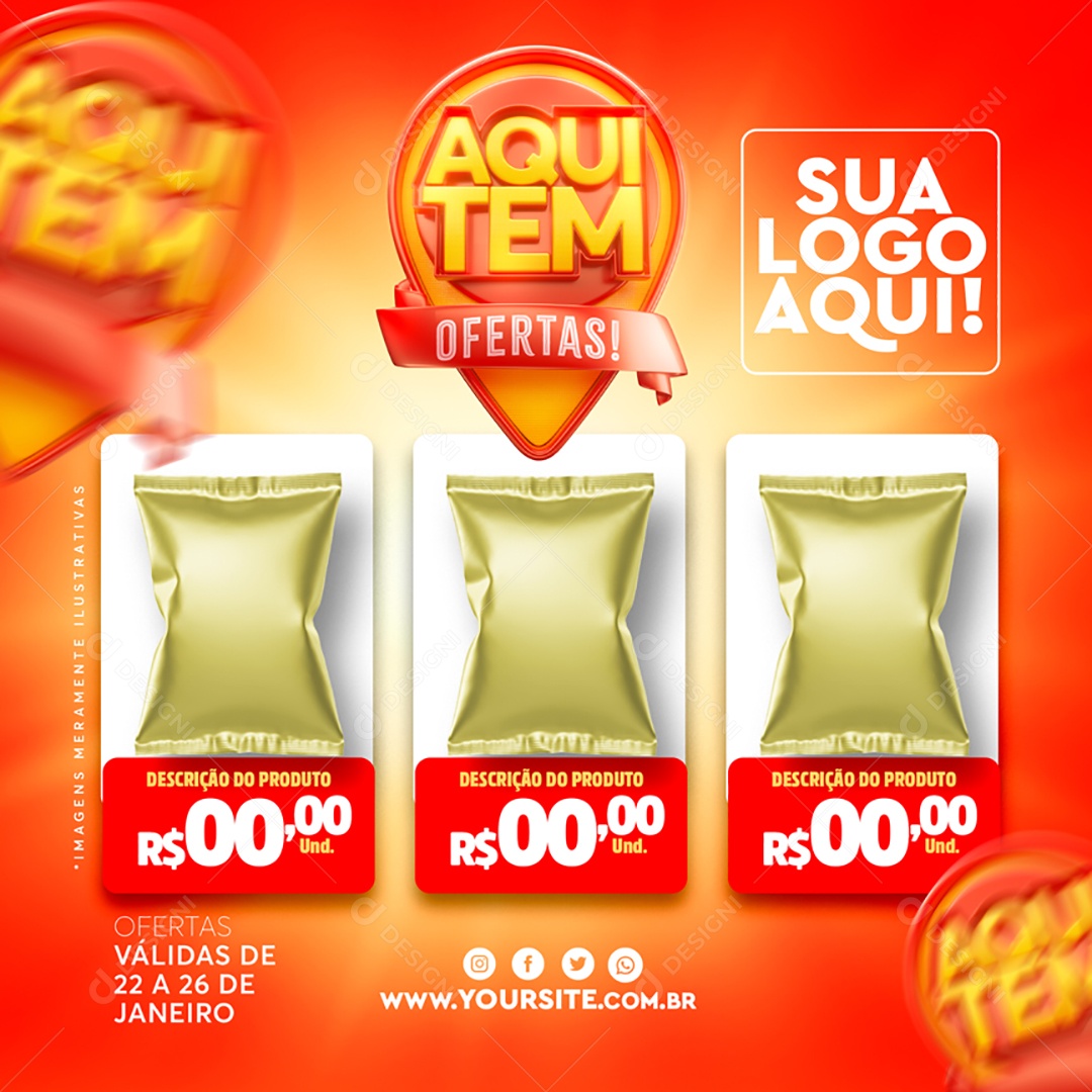 Encarte Aqui Tem Ofertas Social Media PSD Editável