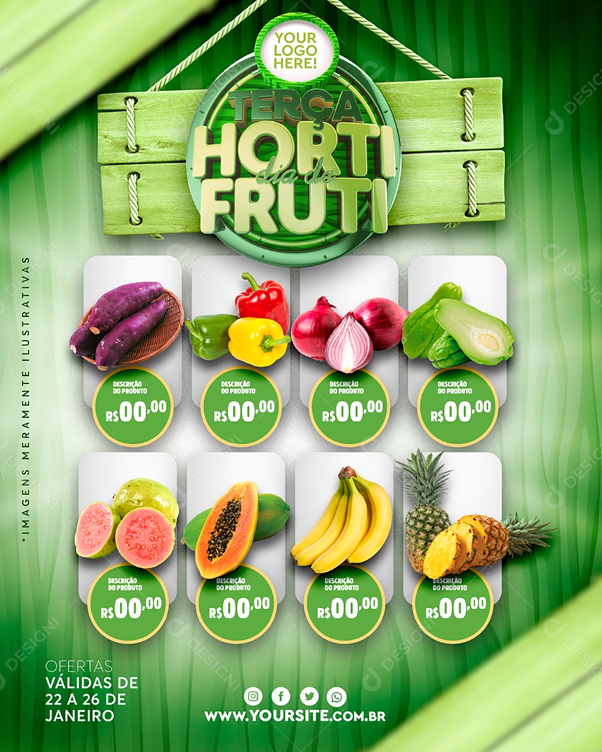 Encarte Terça Dia de Hortifrúti Venha Conferir Social Media PSD Editável