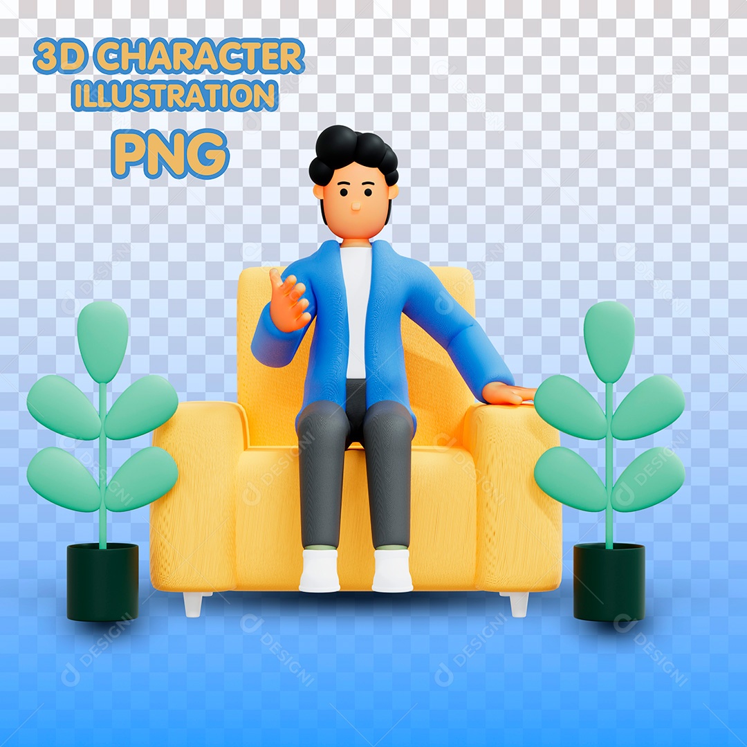Ilustração 3D Homem Sentado PSD Para Composição