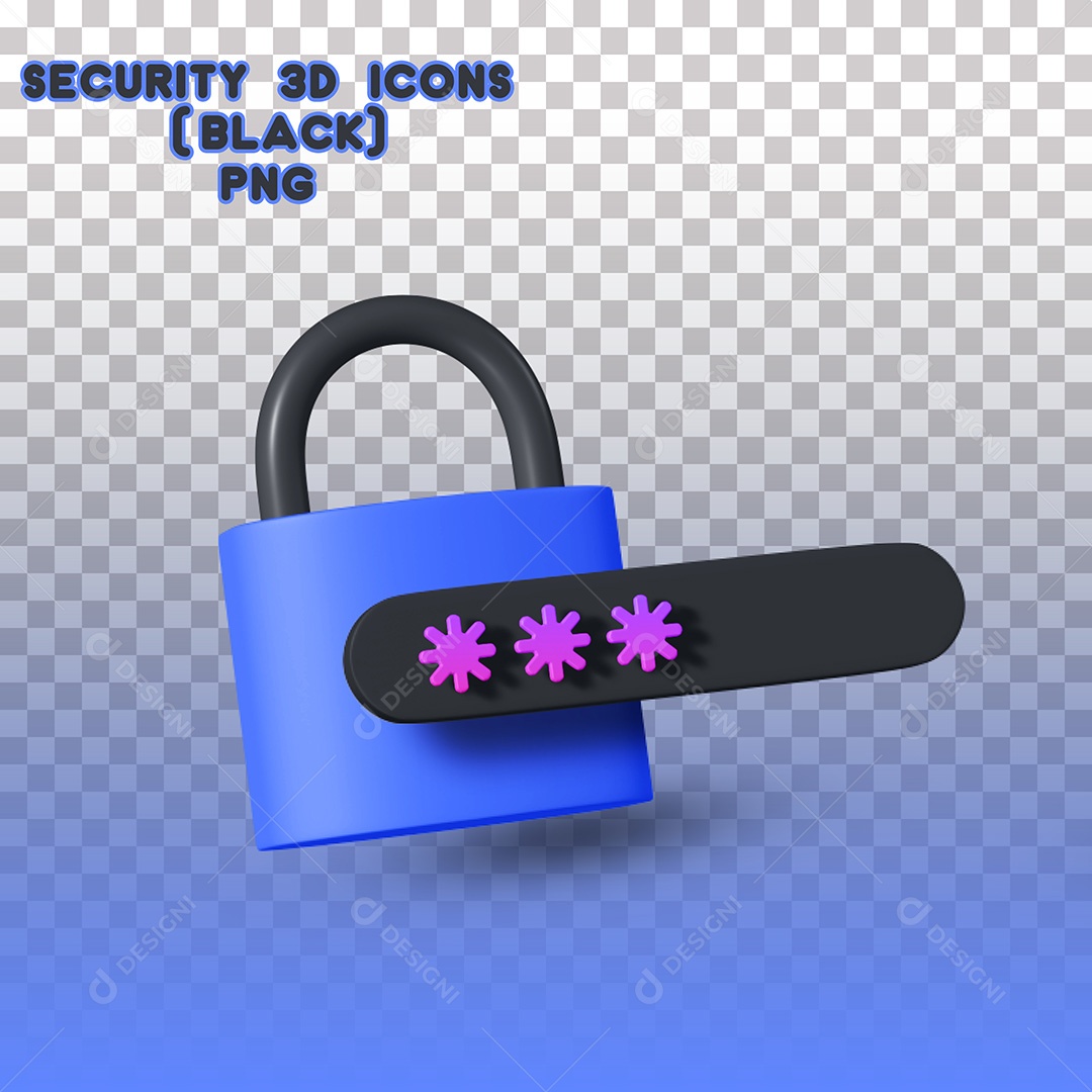 Elemento 3D Ícone de Segurança Cadeado PSD Para Composição