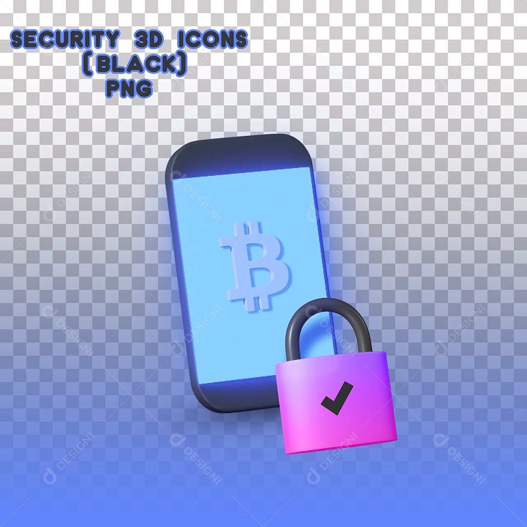 Elemento 3D Ícone de Segurança Bitcoin PSD Para Composição