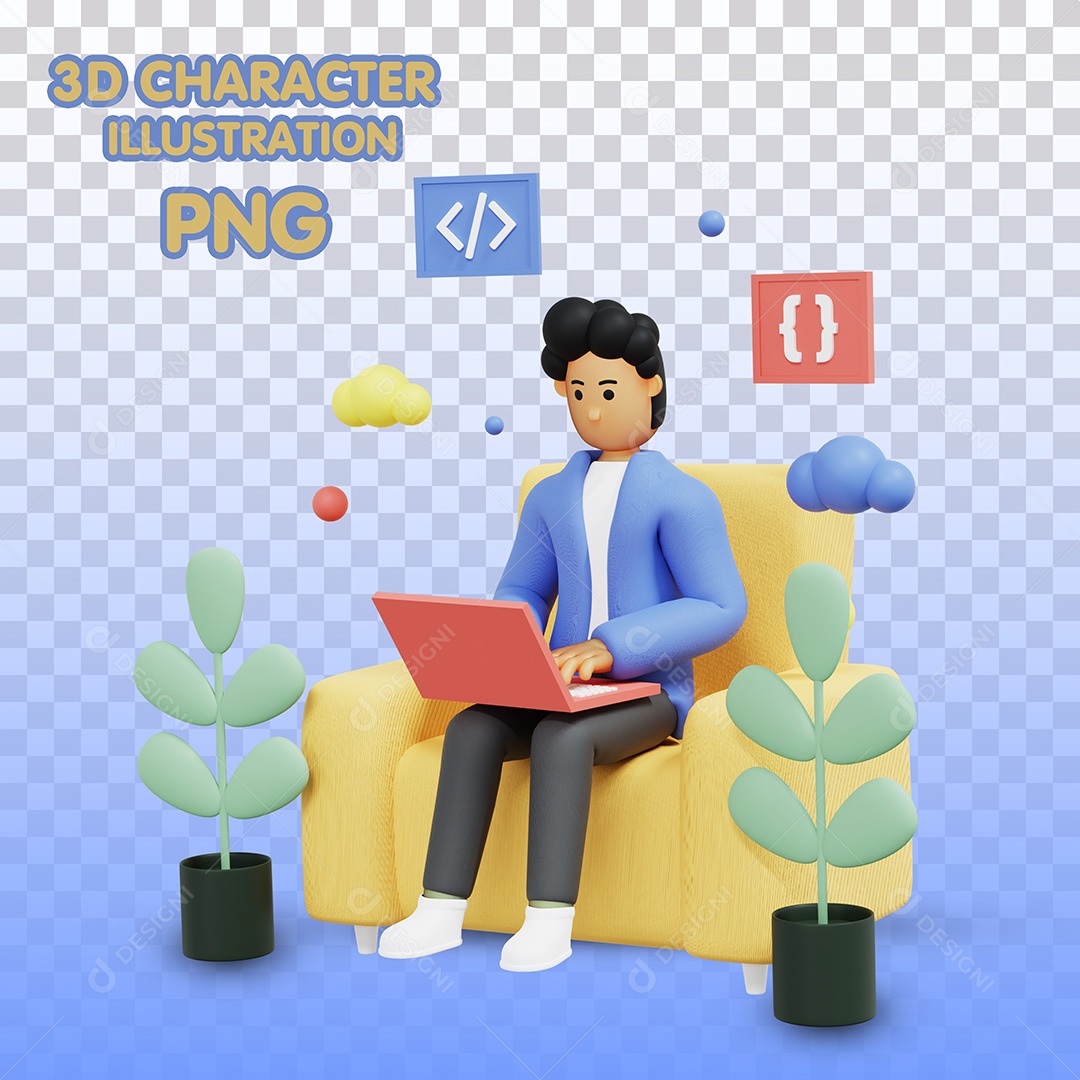 Ilustração 3D Homem Sentado PSD Para Composição