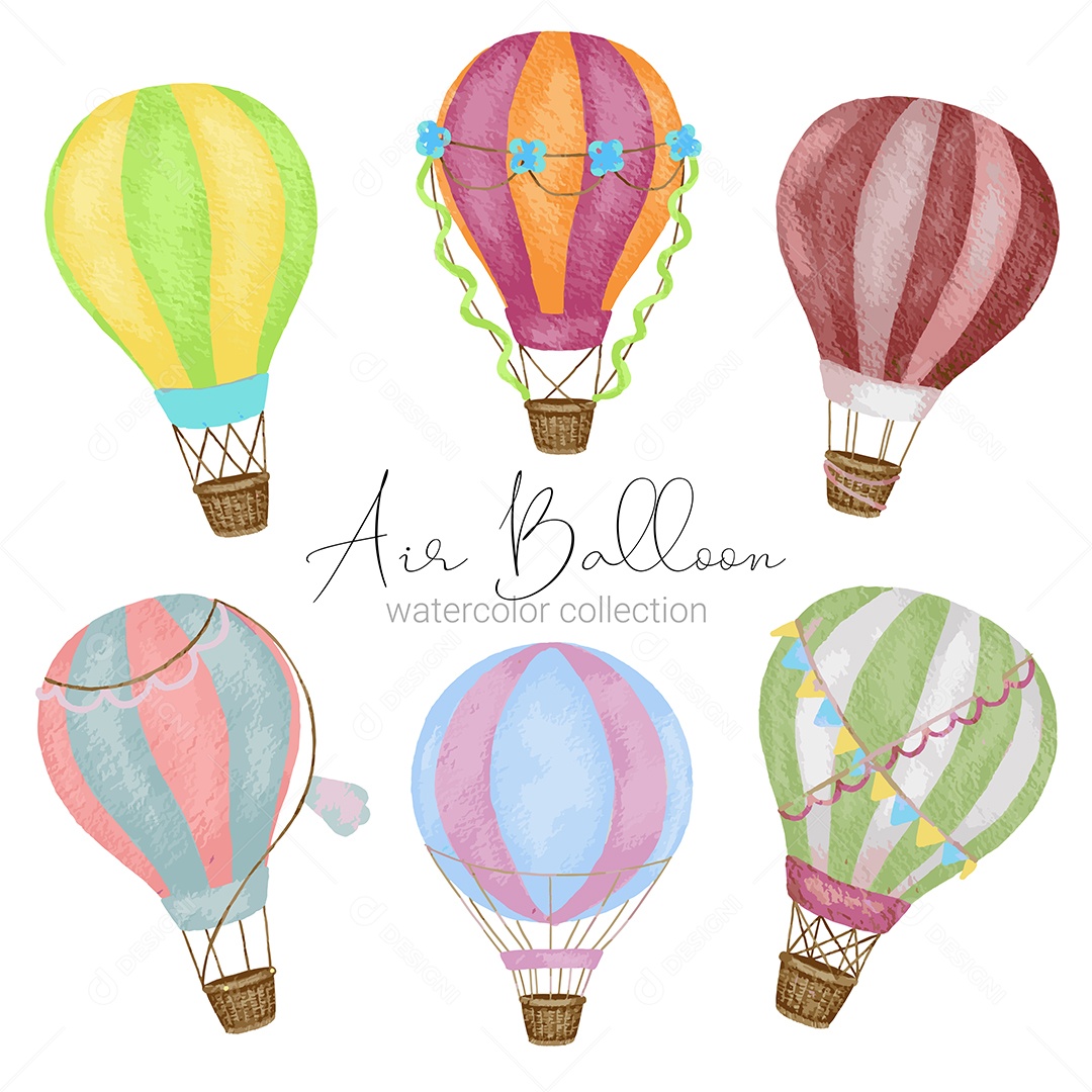 Coleção Balão de Ar Quente com Vários Estilos Vetores EPS Editável