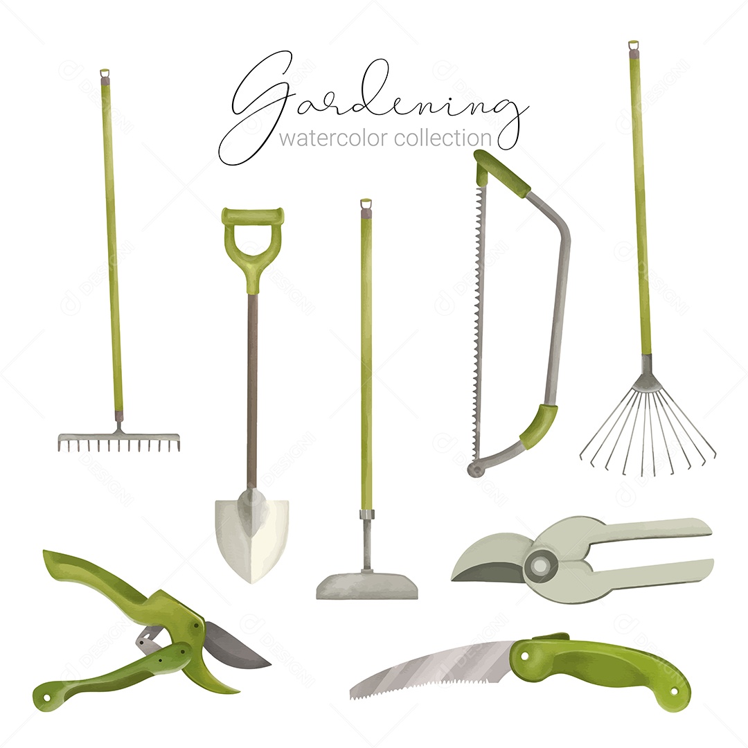 Conjuntos de Ferramentas Acessórios e Plantas Vetores EPS Editável