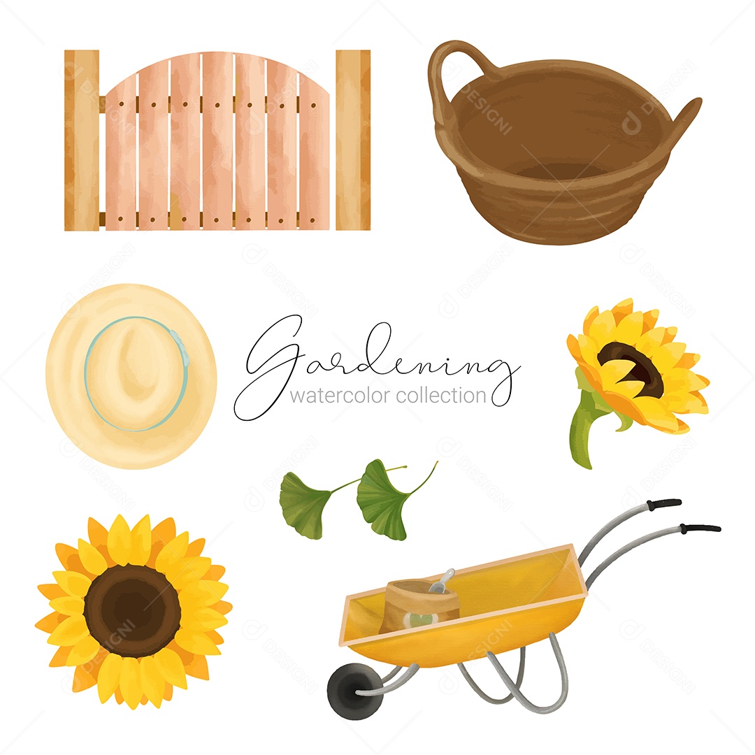 Conjuntos de Ferramentas Acessórios e Plantas Vetores EPS Editável