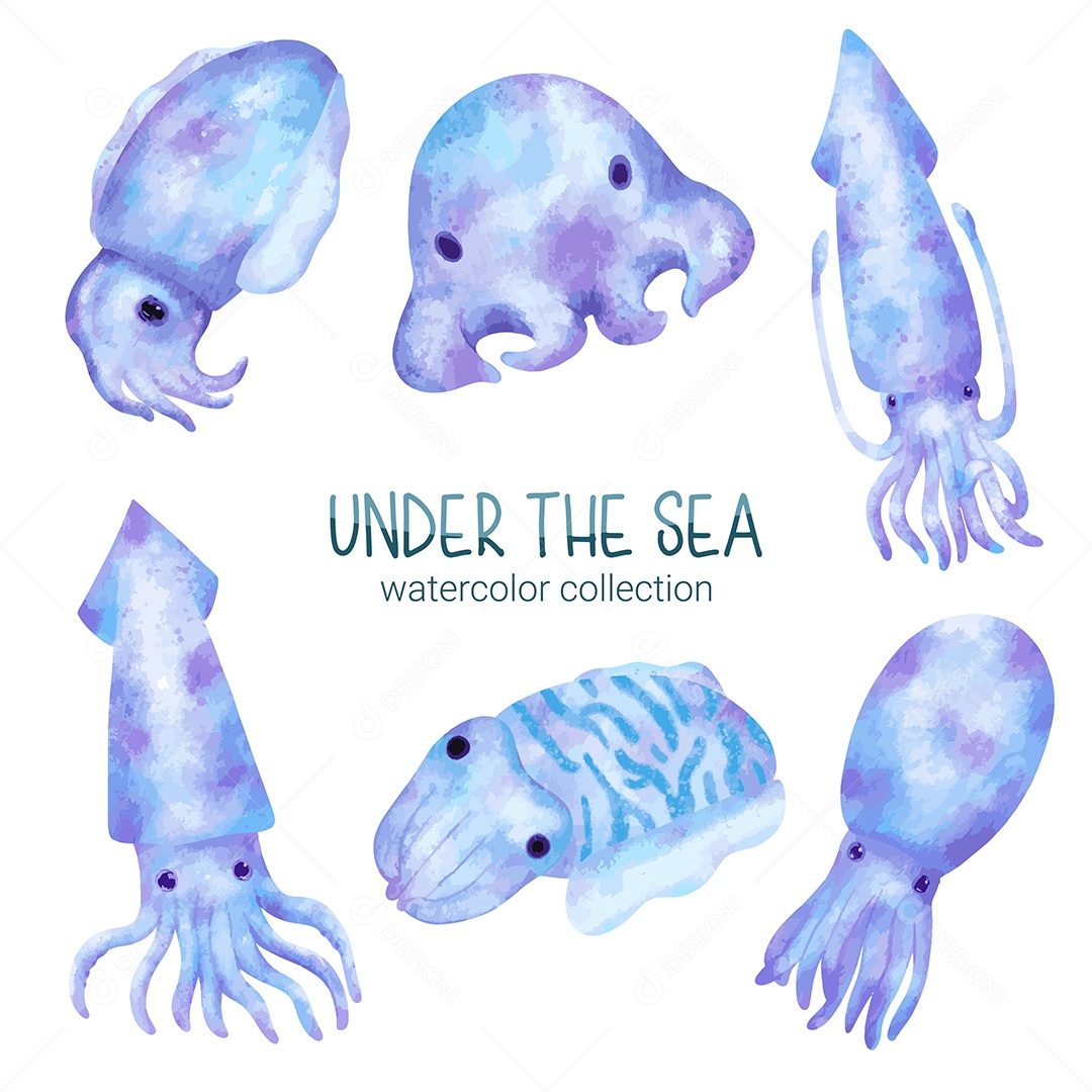 Coleção de Vidas Marinhas em Desenho Animado Vetores EPS