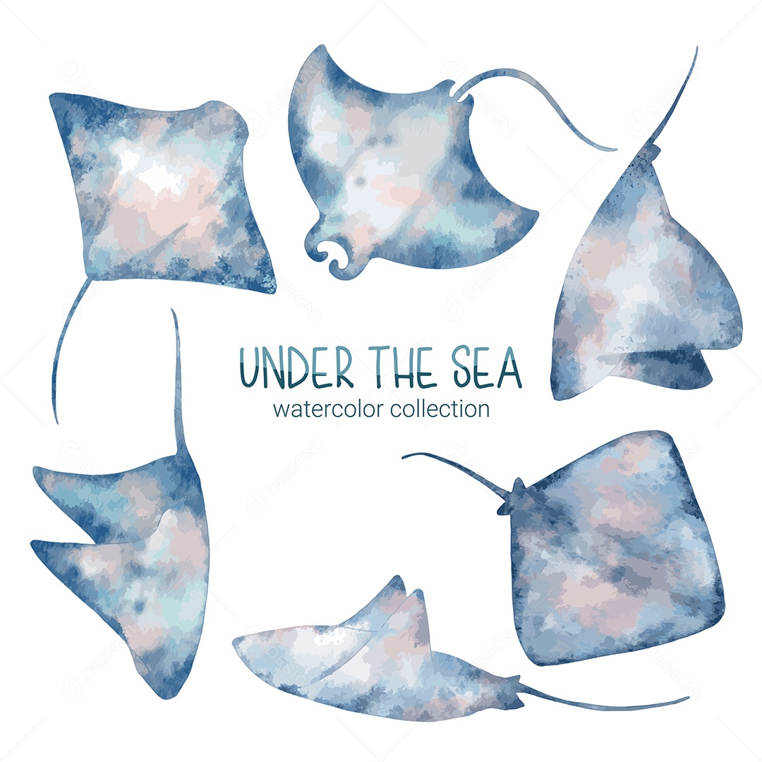 Conjunto de Animais Marinhos em Desenhos Animados Vetores EPS Editável