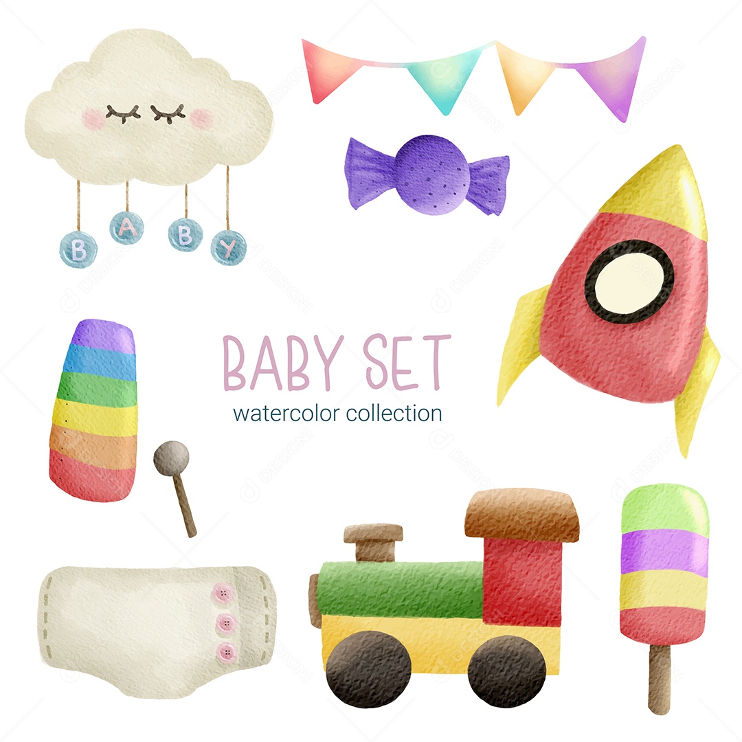 Separate Parts Set of Baby Clothes and Toys Vector EPS