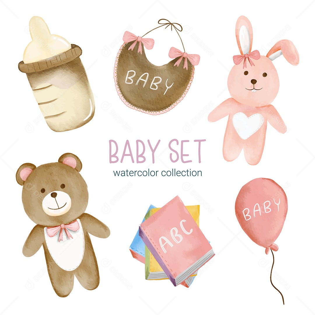 Conjunto de Peças Separadas de Roupas de Bebê e Brinquedos Vetor EPS