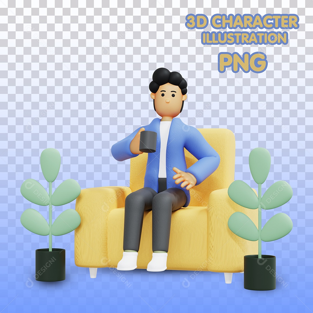 Ilustração 3D Homem Sentado No Sofá Para Composição