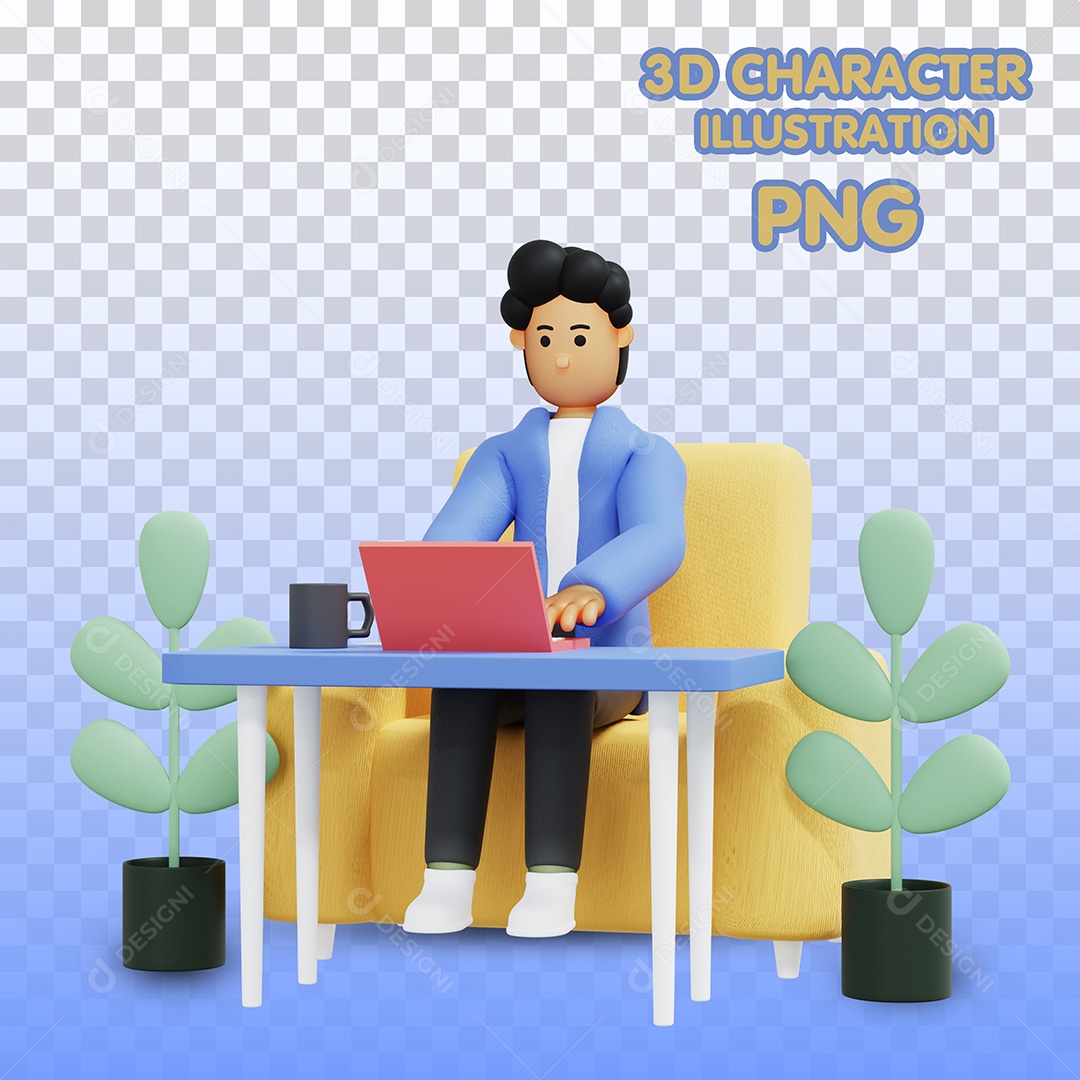 Ilustração 3D Homem no Escritório Para Composição