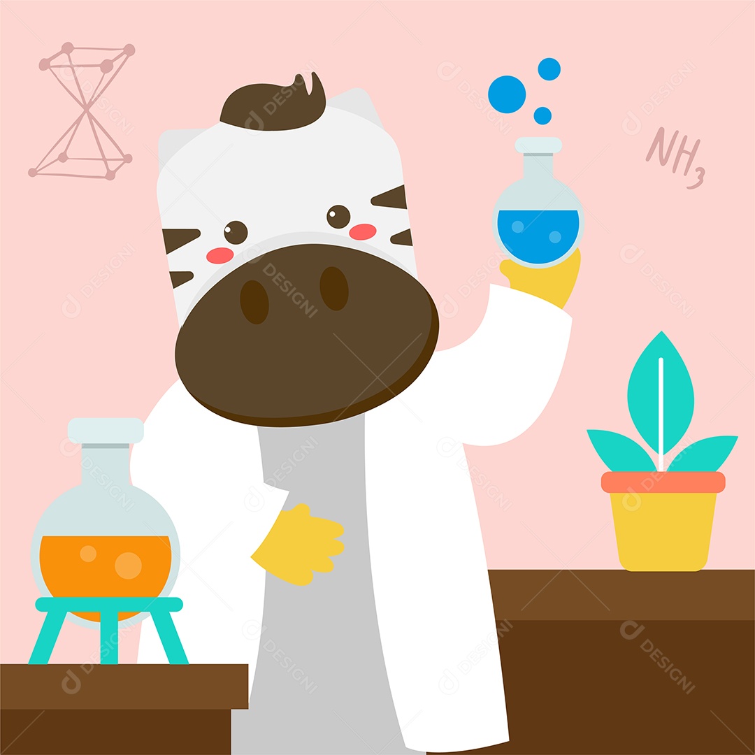 Animal Cientista Equipamentos de Ciência estilo Cartoon Vetores EPS