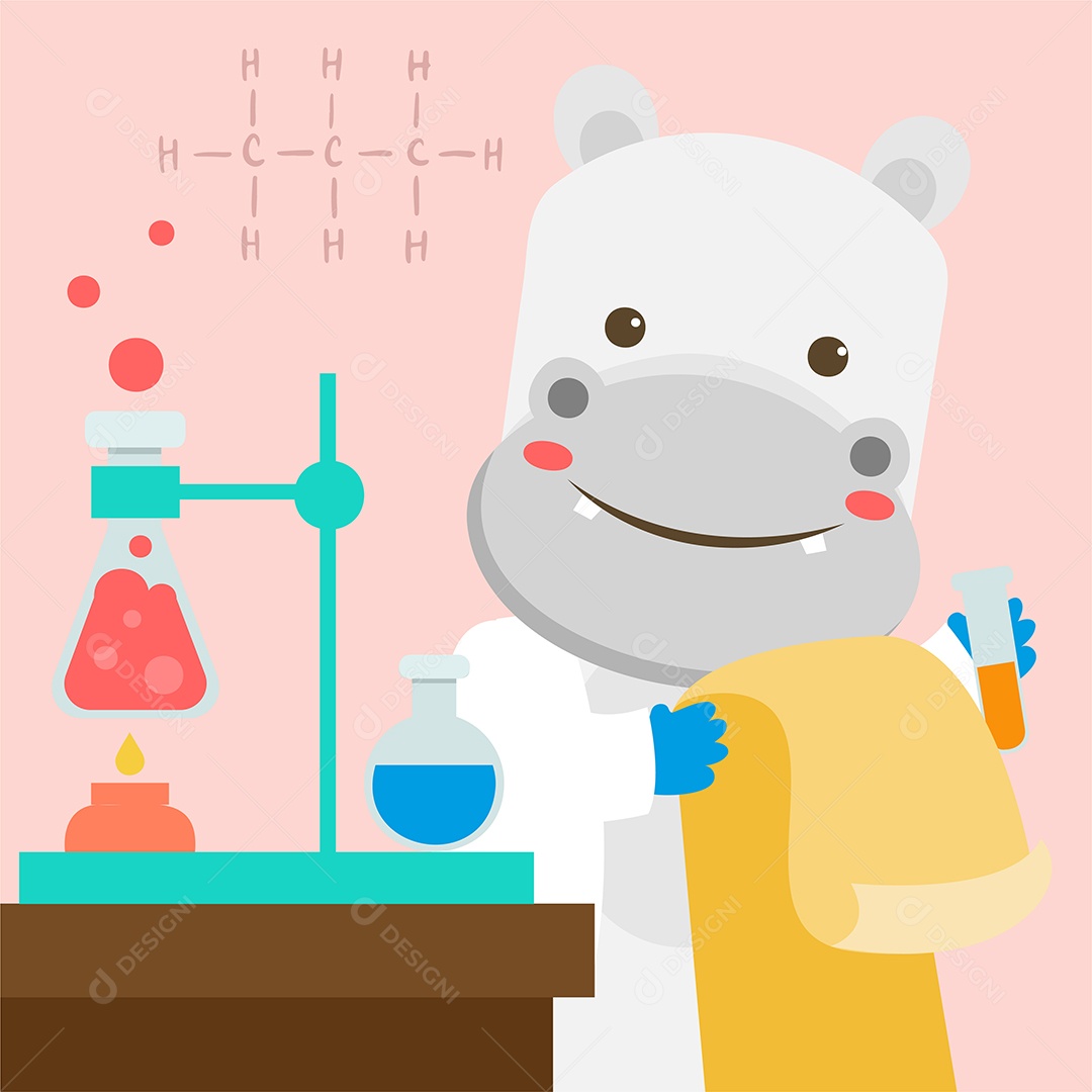 Animal Cientista Equipamentos de Ciência estilo Cartoon Vetores EPS