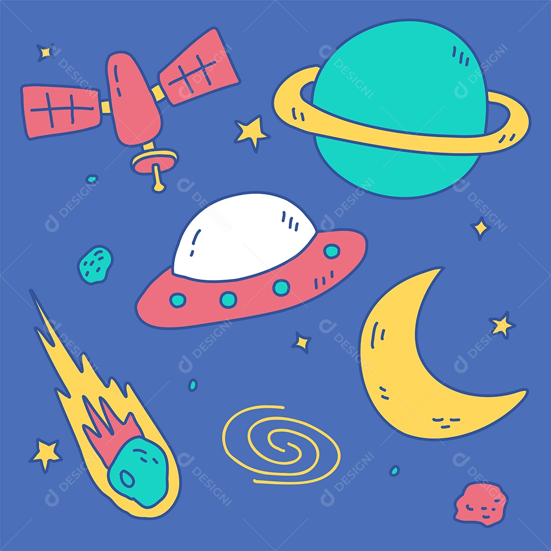 Coleção de Espaço e Planetas em estilo Cartoon Vetores EPS