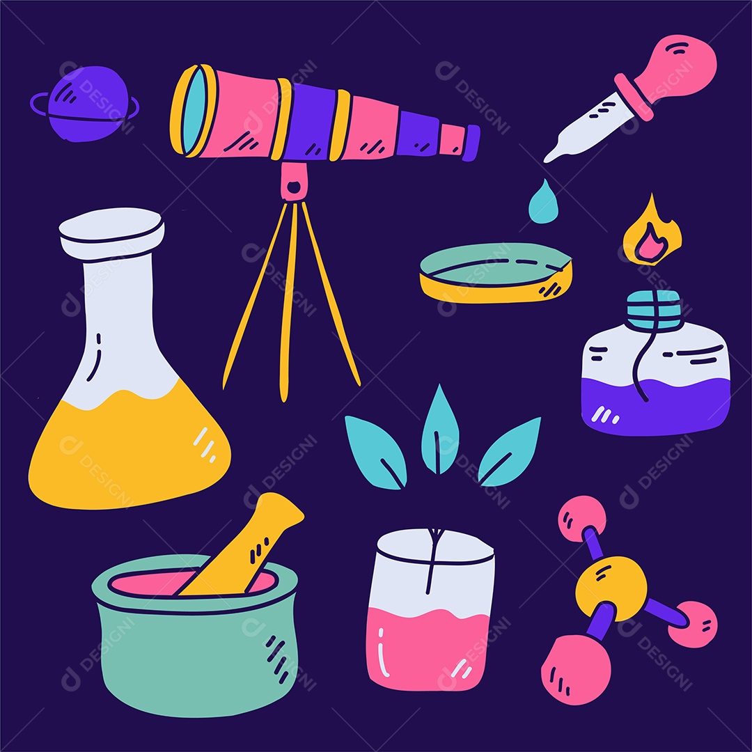 Equipamentos de Laboratório estilo Cartoon Vetores EPS