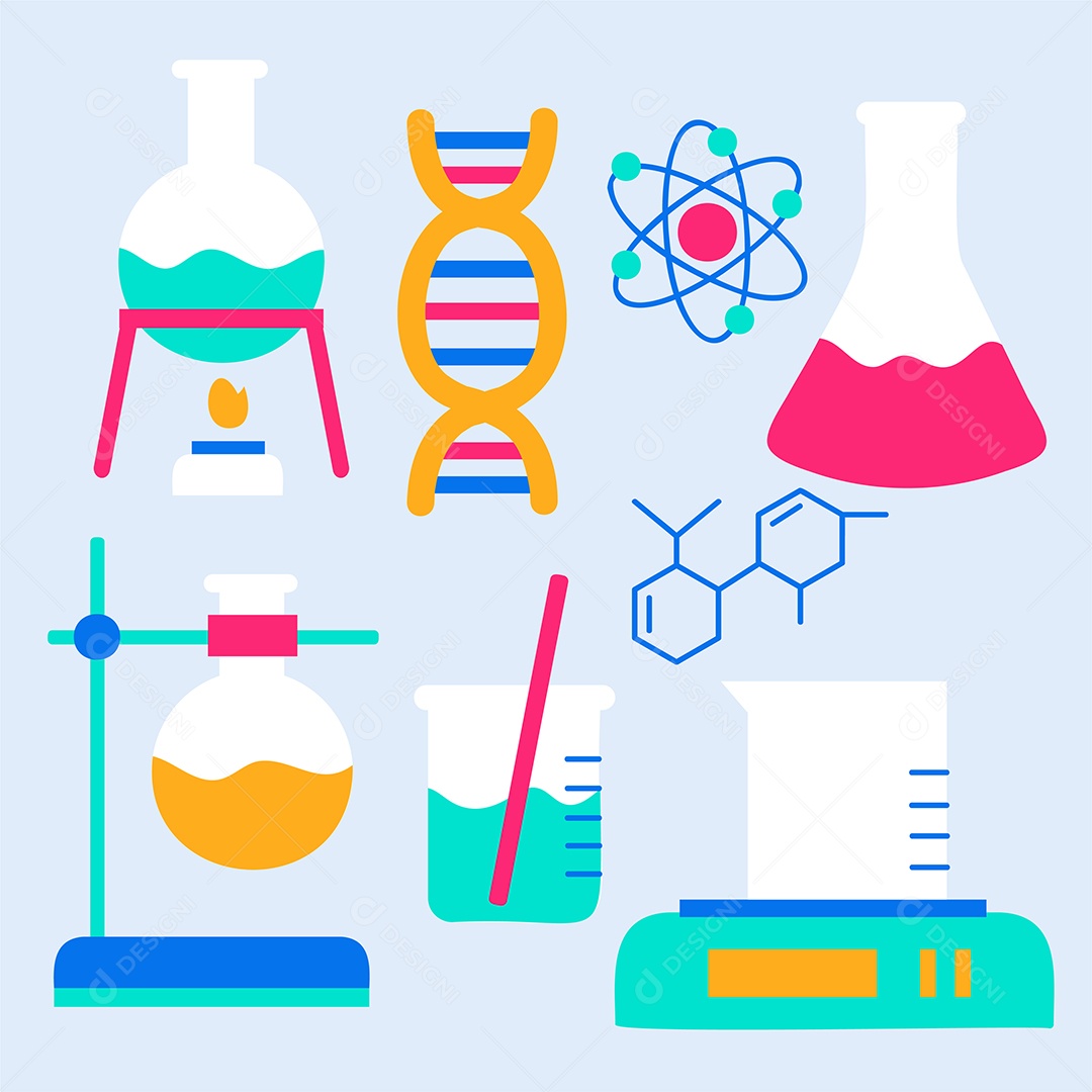 Equipamentos de Laboratório estilo Cartoon Vetores EPS