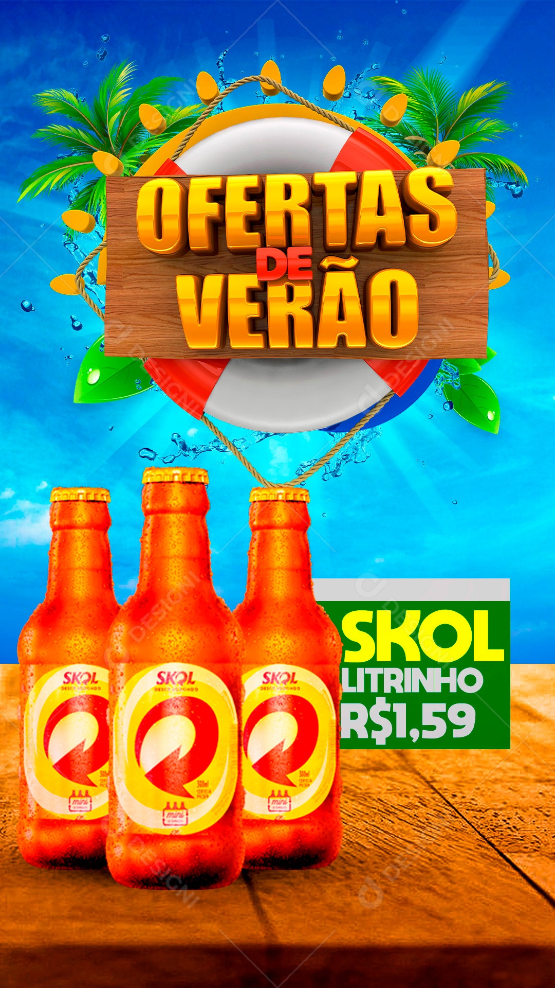 Post Ofertas de Verão Skol Litrinho Social Media PSD Editável
