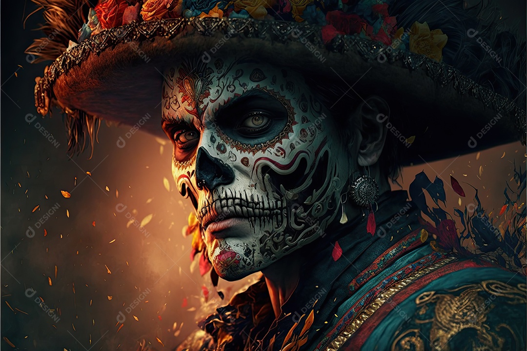 Ilustração 3D de uma linda mulher vestida para o dia mexicano