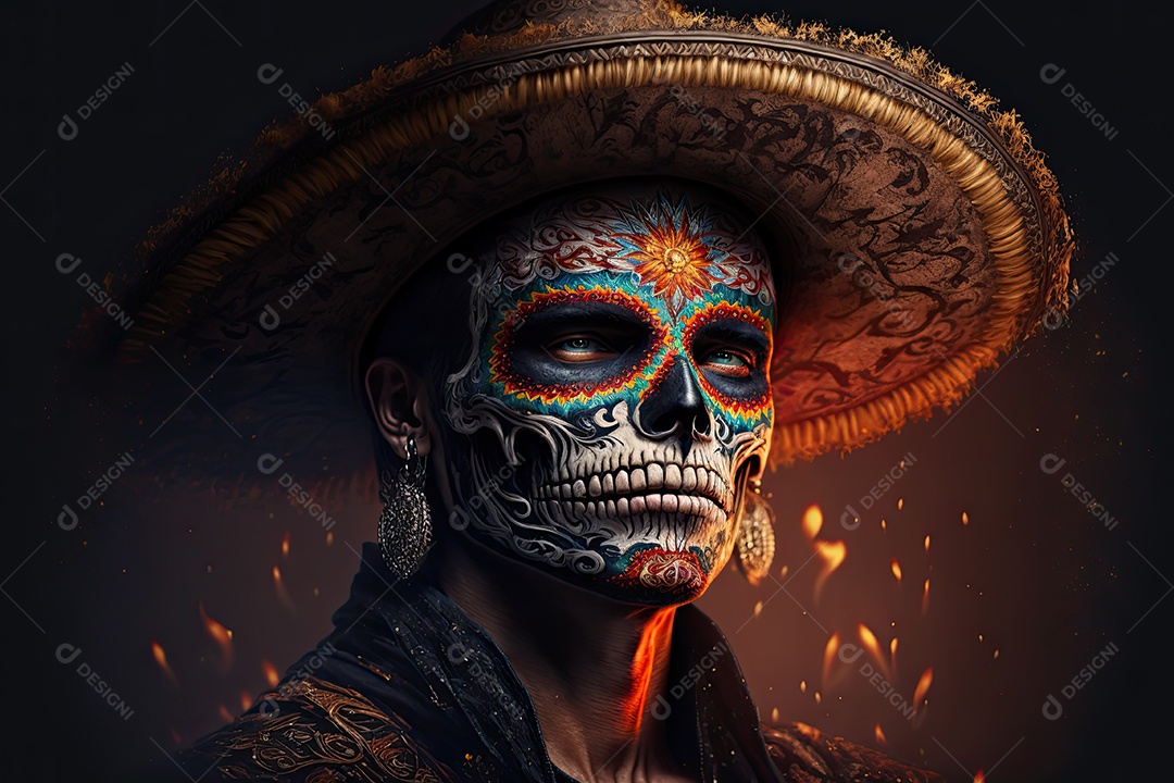 Ilustração 3D de uma linda mulher vestida para o dia mexicano