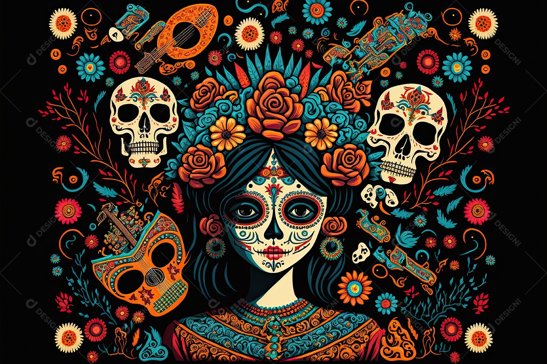 ilustração para o Dia dos Mortos mexicano.