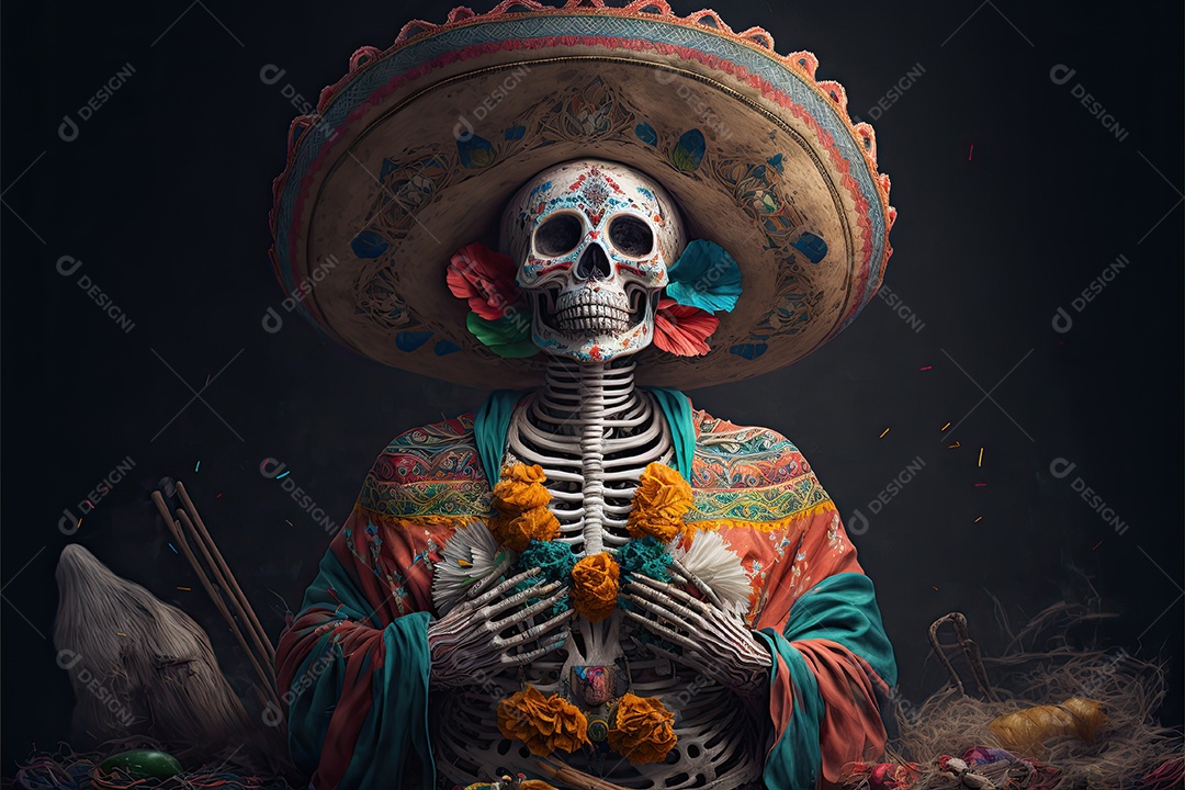 ilustração para o Dia dos Mortos mexicano.