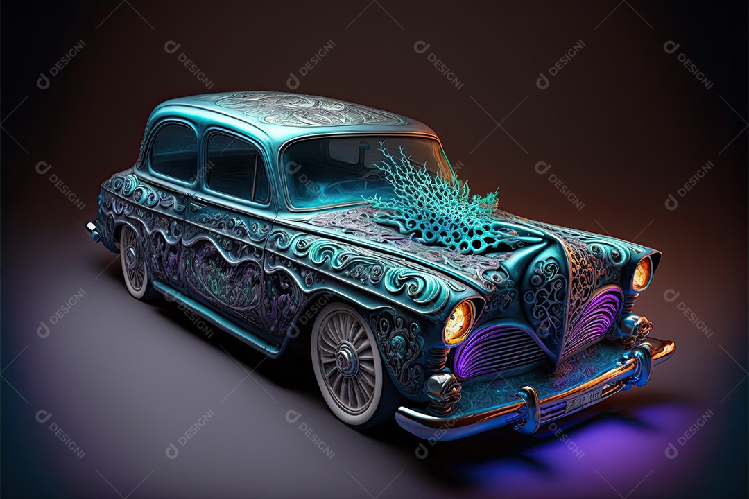 ilustração de um carro pintado para o Dia dos Mortos no México.