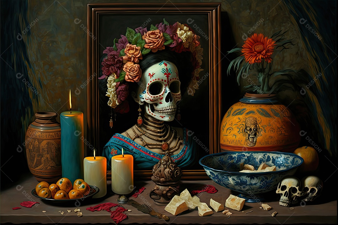 ilustração para o Dia dos Mortos mexicano.