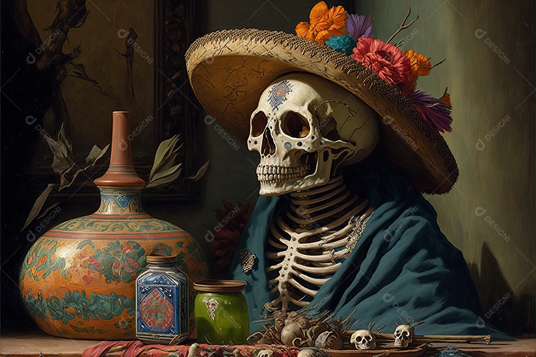 ilustração para o Dia dos Mortos mexicano.