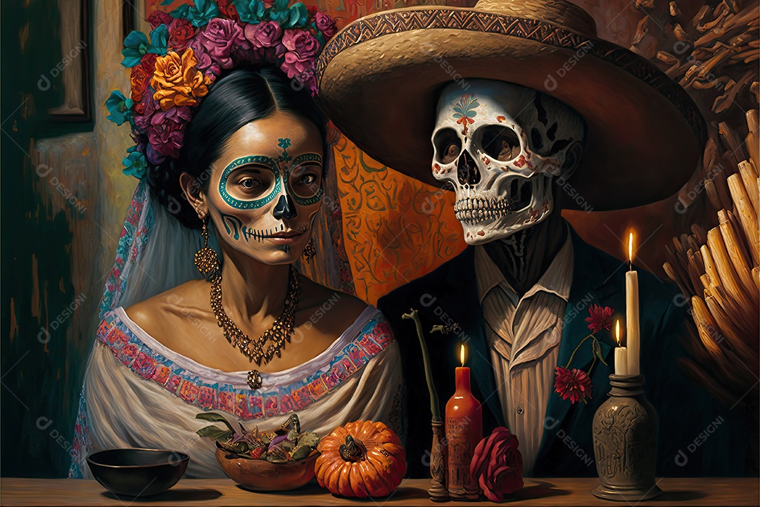 ilustração para o Dia dos Mortos mexicano.