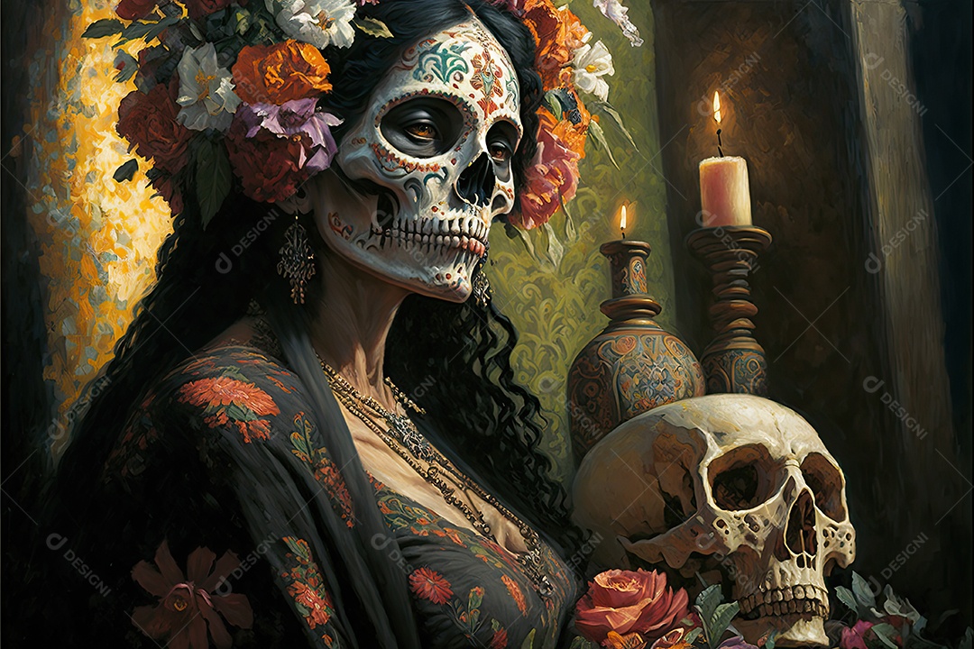 3D illustration of a man dressed for Day of the Dead in Mexico