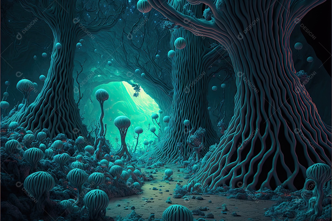 ilustração de uma floresta alienígena