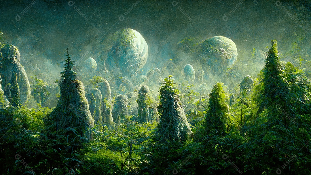 ilustração de uma floresta alienígena