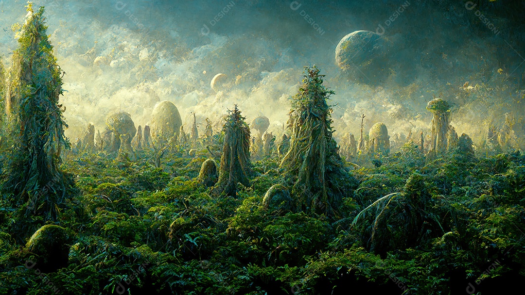 ilustração de uma floresta alienígena